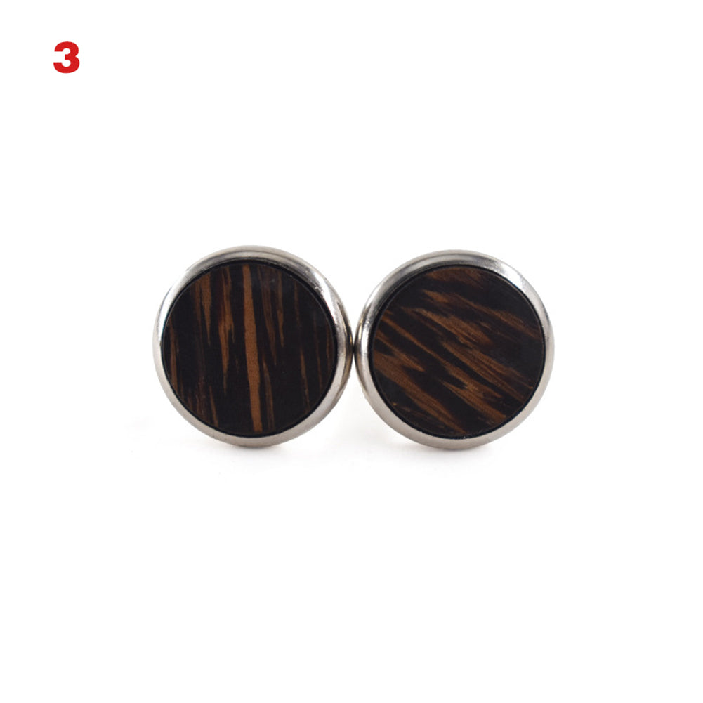 Round Cufflinks Solid Wood American Black Walnut Made Wooden Cuffs French Cufflinks