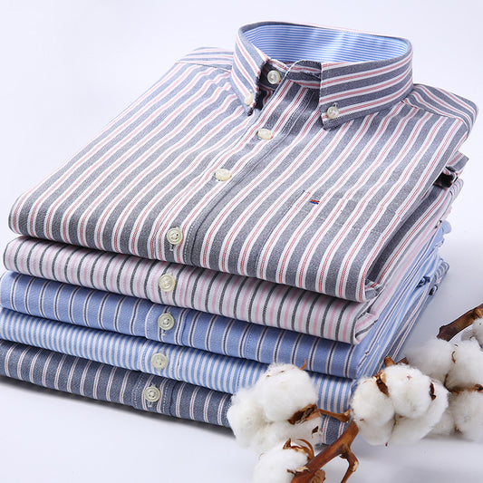 New Solid Color Casual Cotton Oxford Long-sleeved Shirt For Men