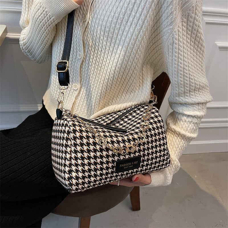 Small Chain Houndstooth Shoulder Crossbody Bags Woolen Cloth Luxury Designer Women 2022 Hit Winter Handbags And Purse Branded