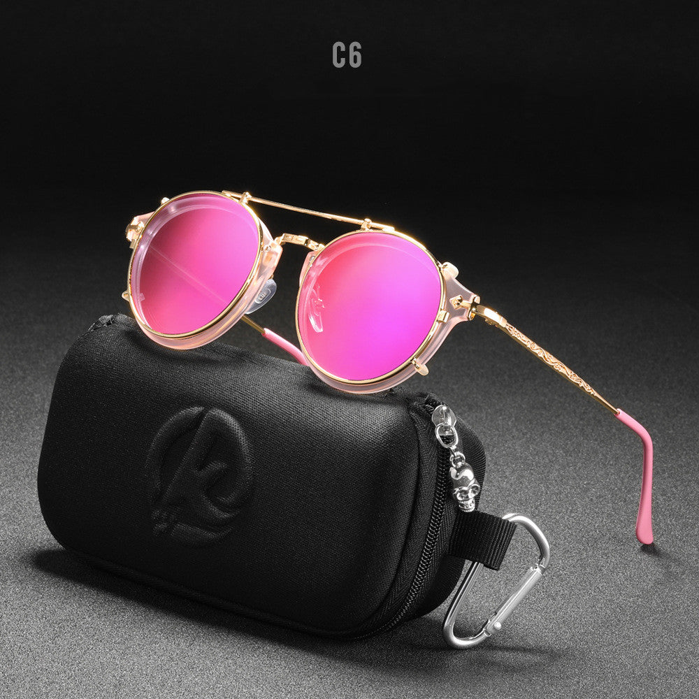 Metal Round Ladies Outdoor Sunglasses Set Mirror