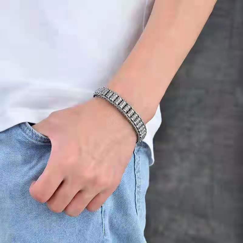 Men's Bracelet Simple And Generous Fixed Roller Transfer Pure Woven Retro