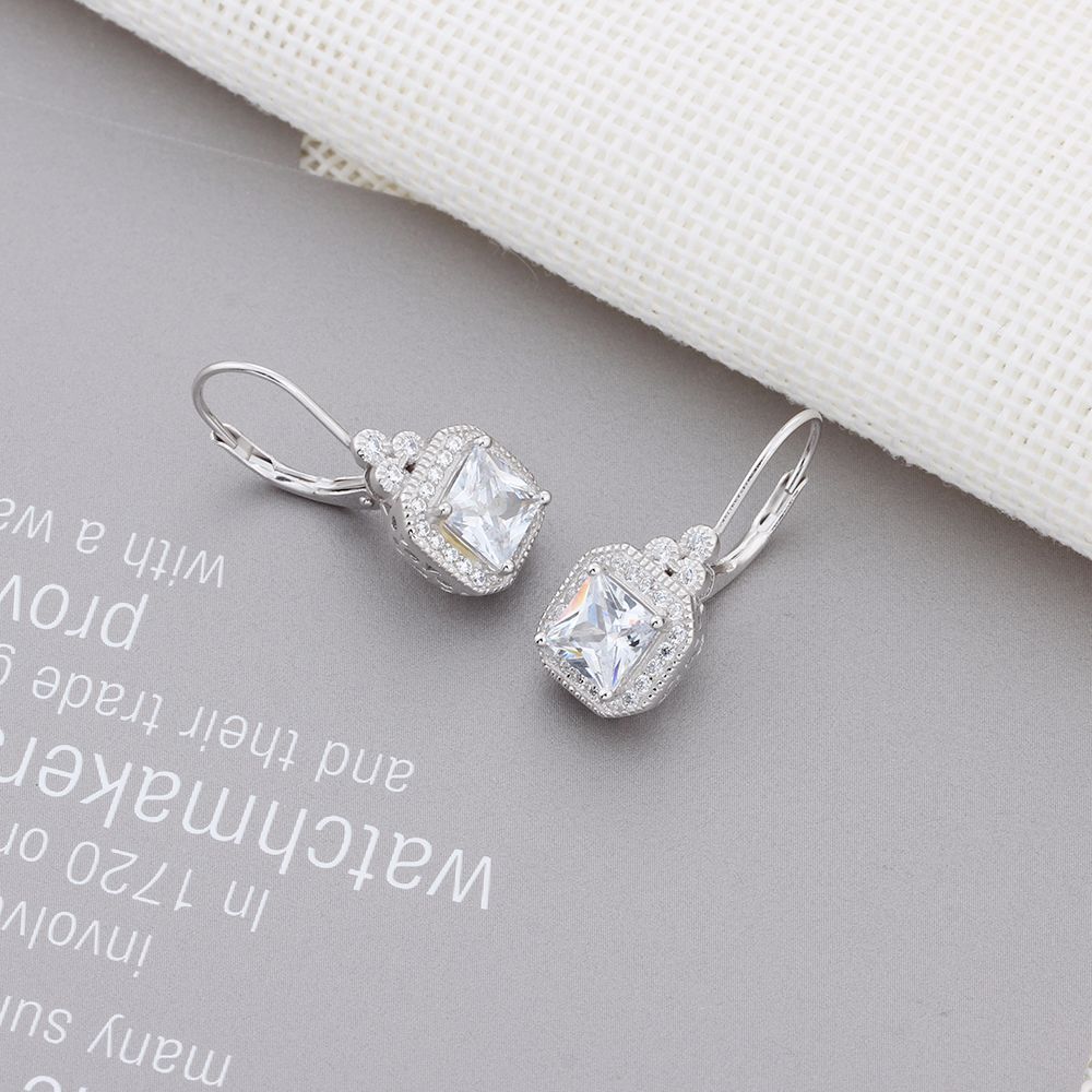 Cubic Zircon Square Geometric Drop Earrings