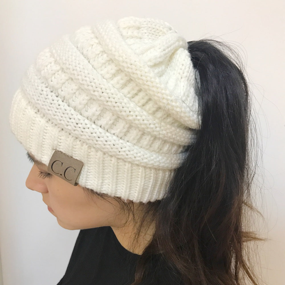 Knitted Ponytail Hat, Women's Wool Hat Fashion