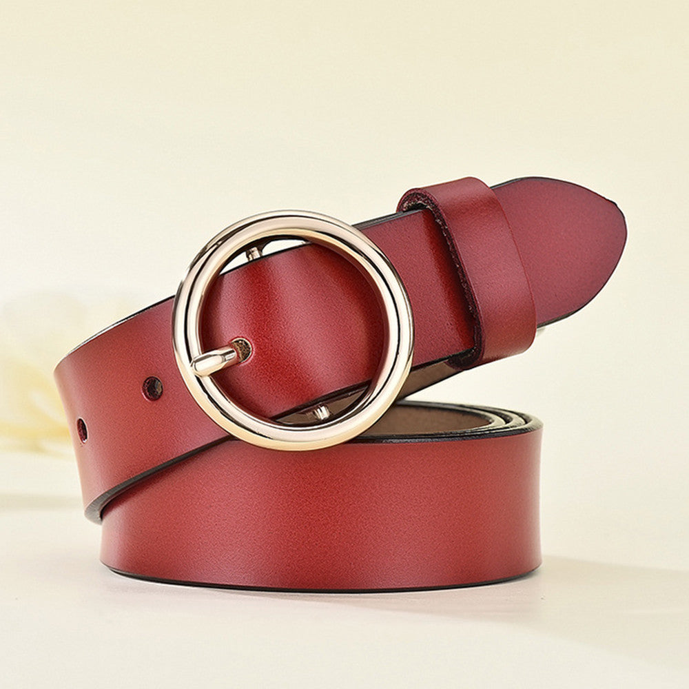 Women's Leather Belt All Match Round Buckle