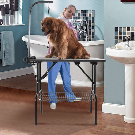 Grooming Table With Arm Basket Dogs Cats Pets Robust Steel Collapsible Non-slip