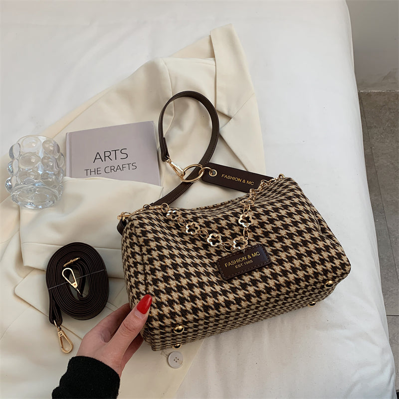 Small Chain Houndstooth Shoulder Crossbody Bags Woolen Cloth Luxury Designer Women 2022 Hit Winter Handbags And Purse Branded