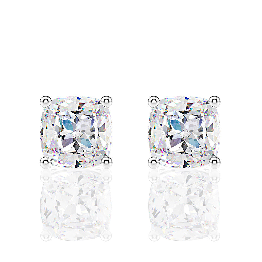 S925 Sterling Silver Cushion High Carbon Diamond Earrings