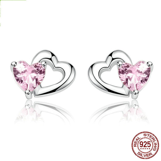 Sterling silver s925 heart-shaped zircon earrings