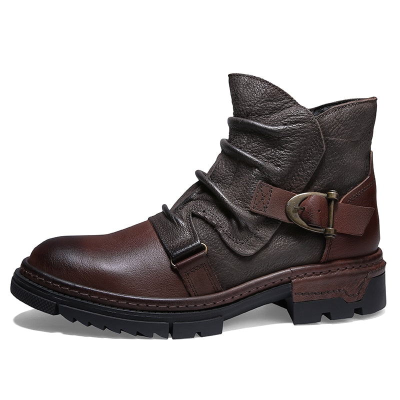 Retro Wrinkle Genuine Leather Mens Boots