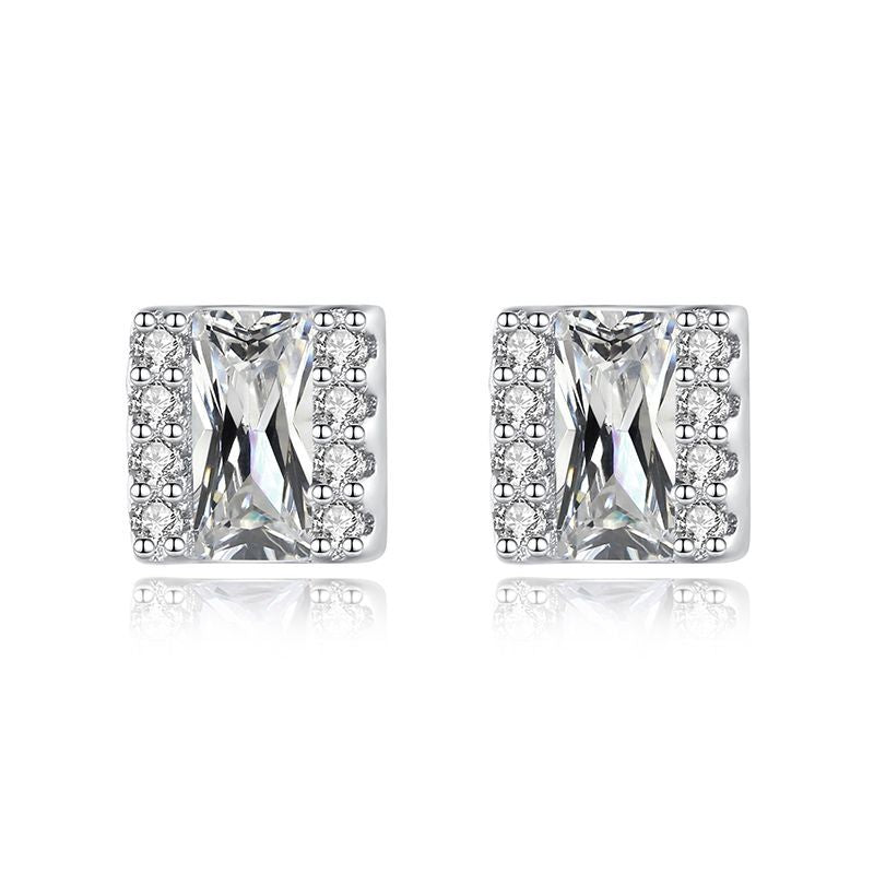 S925 Silver Square Micro Diamond Stud Earrings