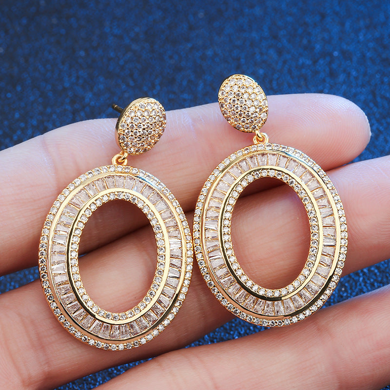 Women's Round Fashion Inlaid Glass Stone Earrings