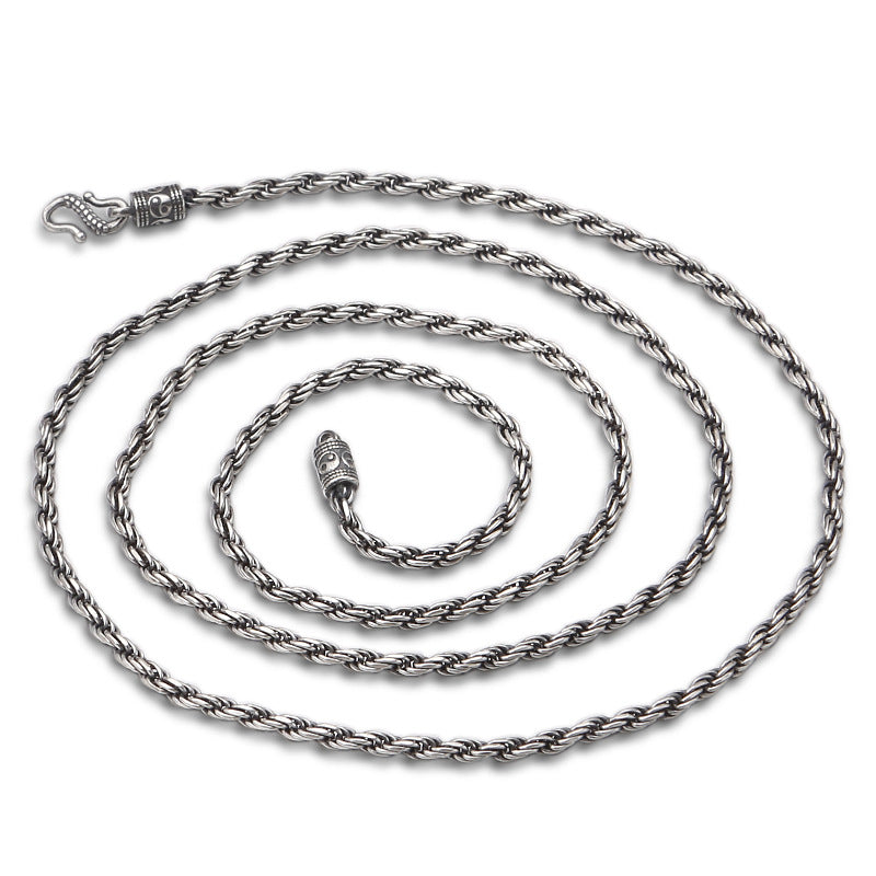 Men's Personality Thai Silver Vintage Necklace Fine Linen Rope Clavicle Chain