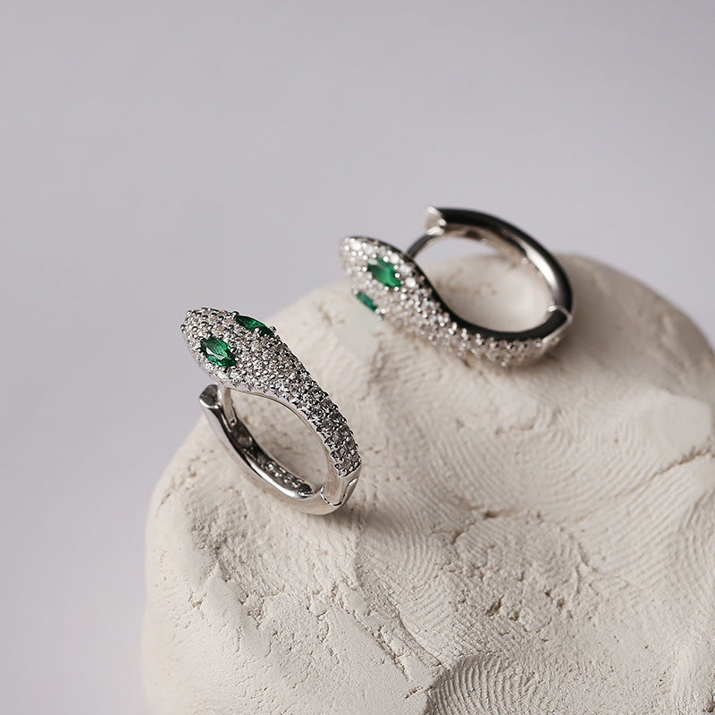Green-eyed Snake-shaped Earrings S925 Sterling Silver Design Earrings