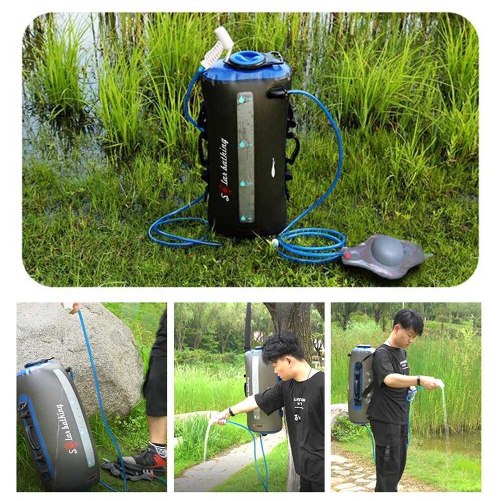 12L Outdoor Camping Shower Bag Folding Water Bag Container Sack With Air Pump 1.9m Hose Shower Head For Hiking Picnic Tourism