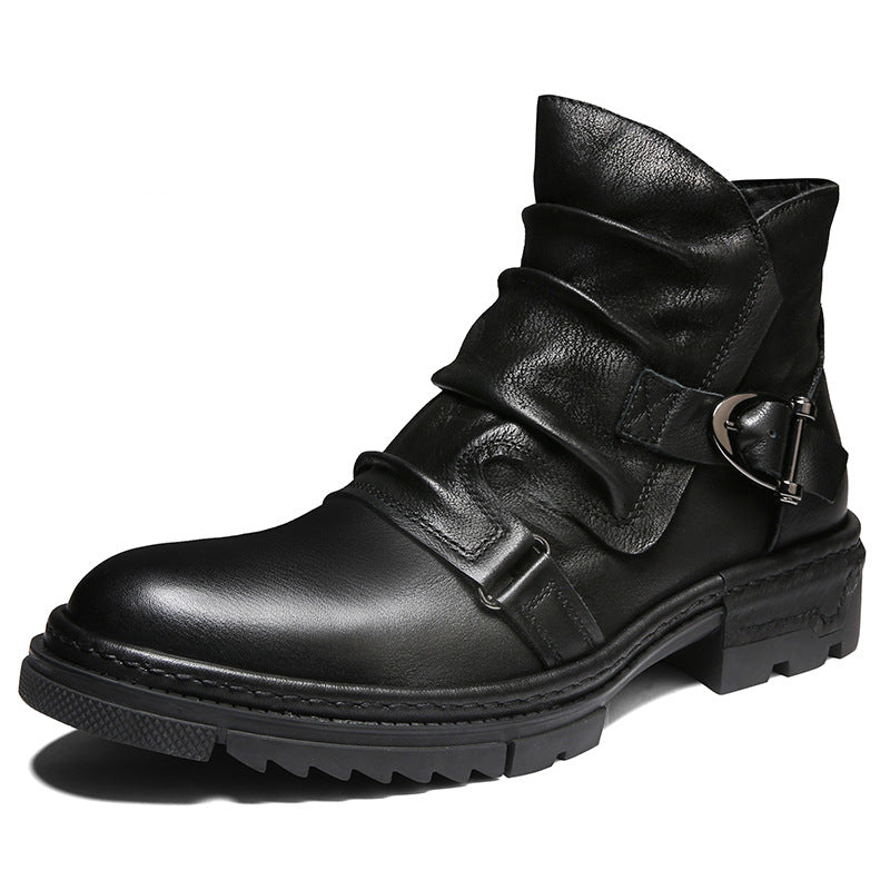 Retro Wrinkle Genuine Leather Mens Boots
