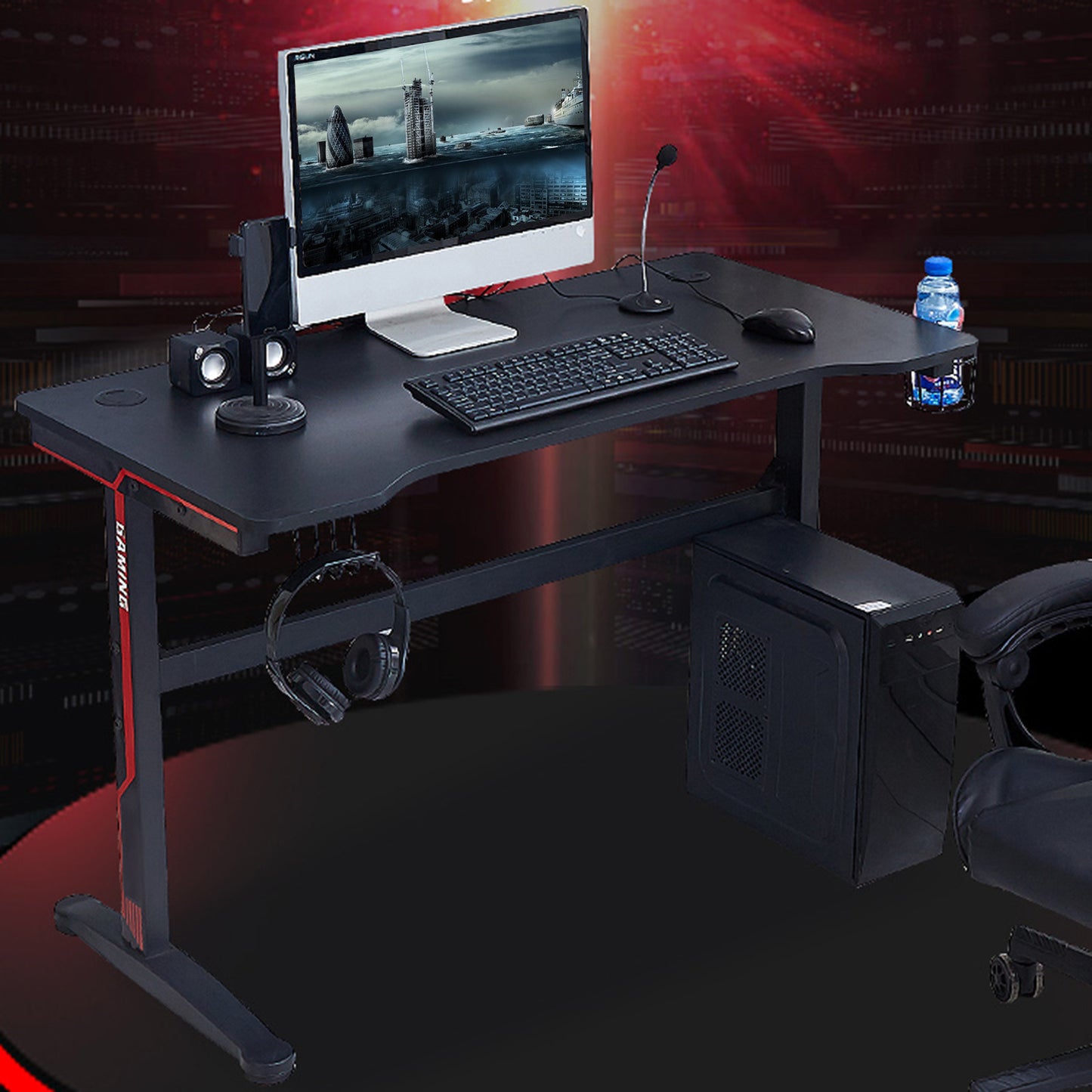 Gaming Desk 47.2 inches Home Office Computer Table, Black Gamer Workstation