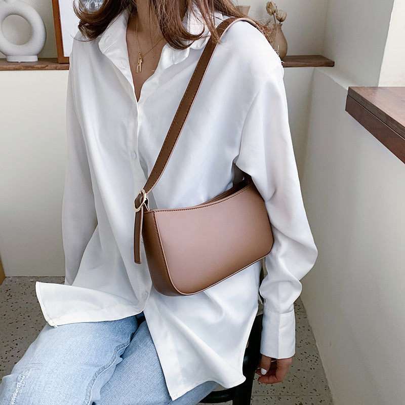Cute Solid Color Small PU Leather Shoulder Bags For Women 2021 Hit Simple Handbags And Purses Female Travel Totes