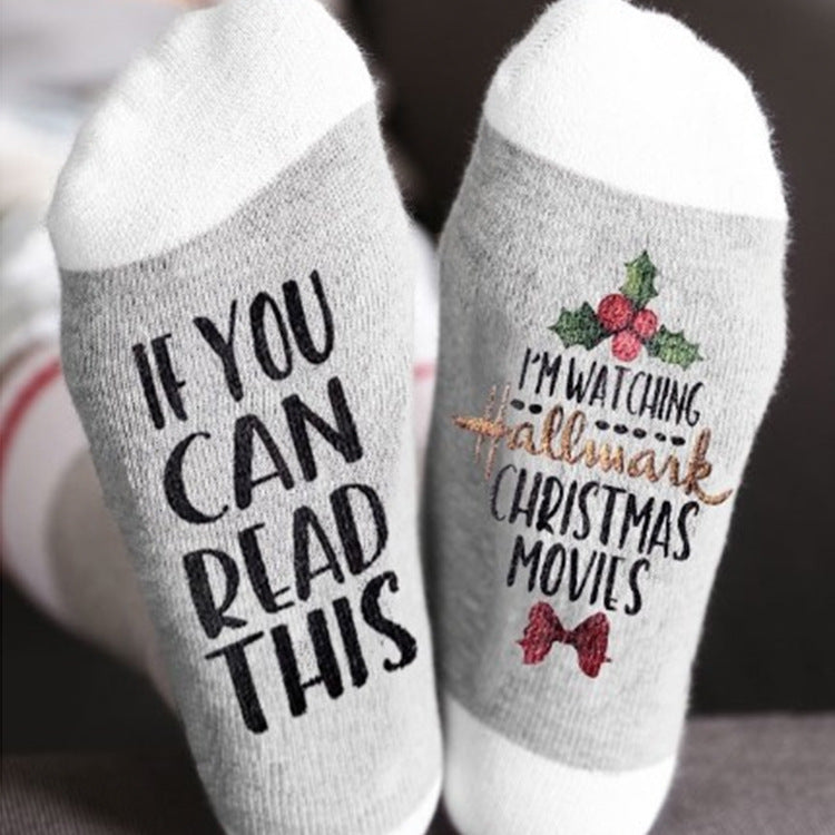 New Funny Winter Creative Art Lettered Wine Socks Xmas Gift If You Can Read Watching Christmas Movies Home