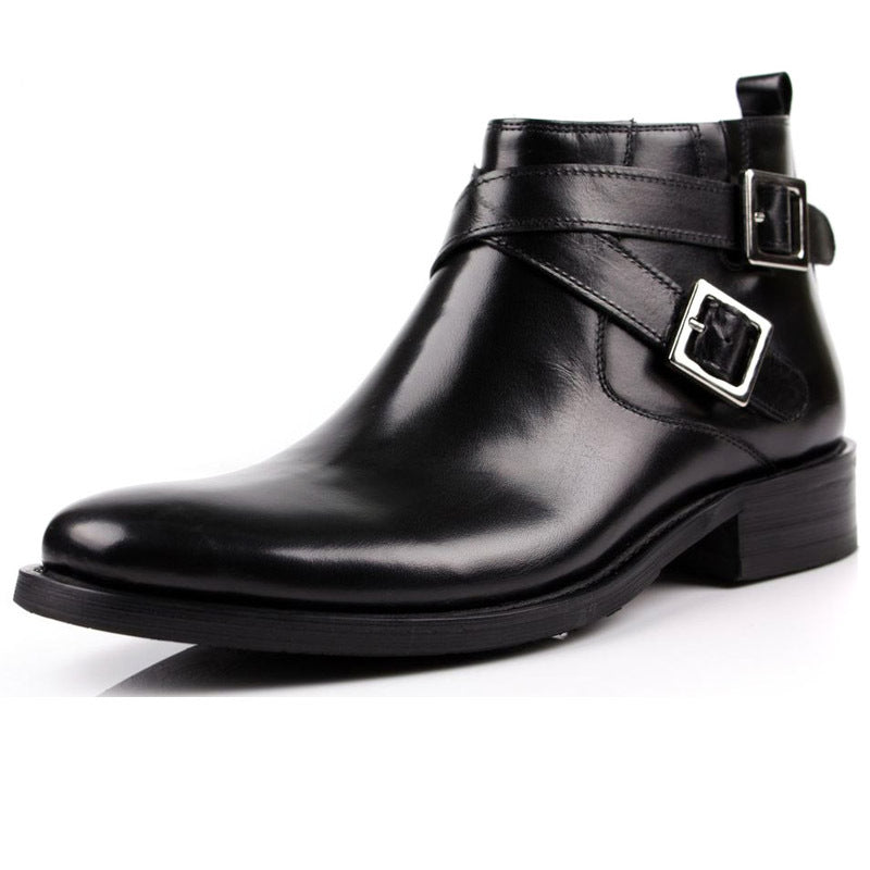 Men's British Buckle High-top Leather Shoes