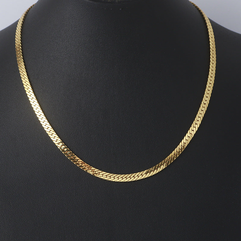 Simple Glossy Flat Snake Bone Chain Necklace