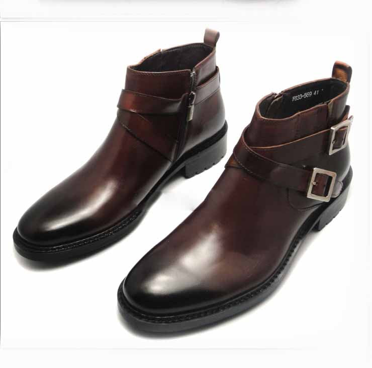 Men's British Buckle High-top Leather Shoes