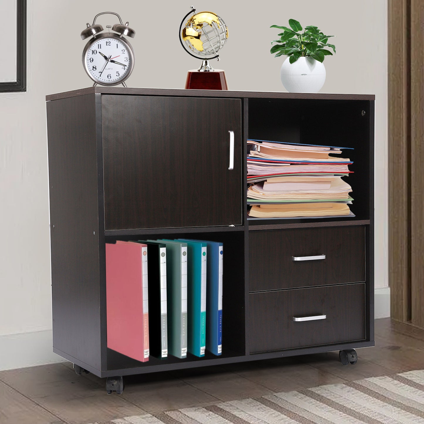 File Cabinet Mobile Lateral Filing Cabinet with Wheels Modern Printer Stand