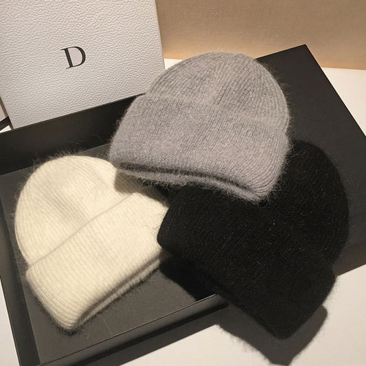 New Style Rabbit Fur Knitted Woolen Hat Women's Warmth Knit Hat