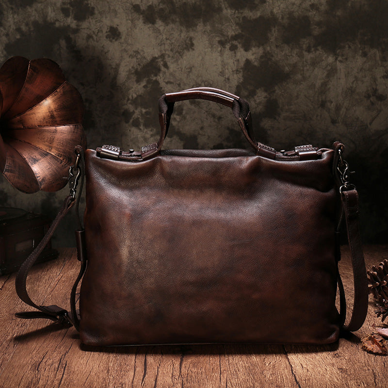 Men's Vegetable Tanned Leather One Shoulder Messenger Bag