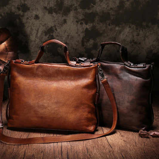 Men's Vegetable Tanned Leather One Shoulder Messenger Bag