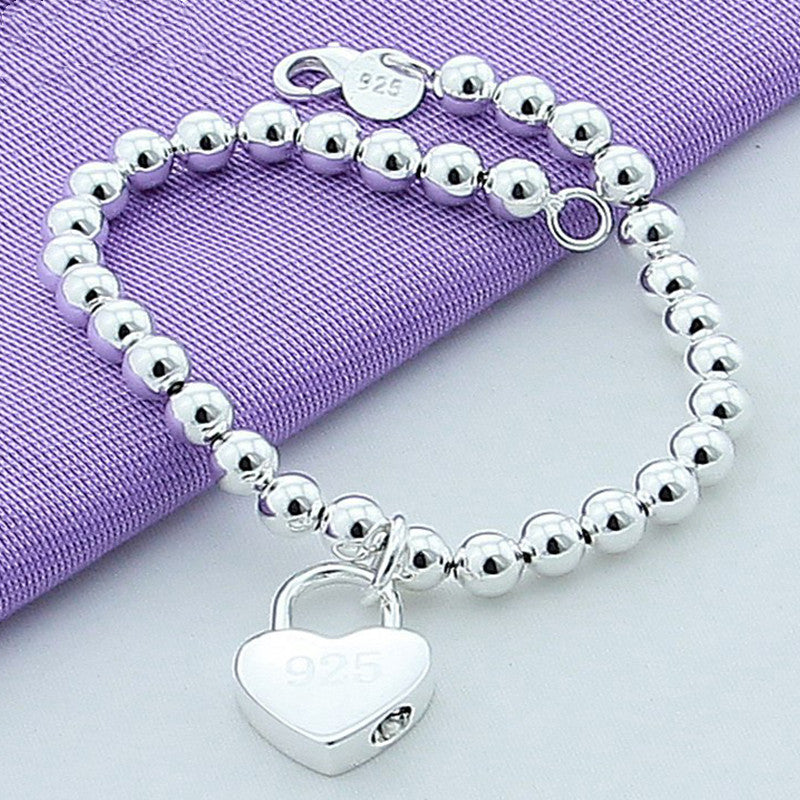 925 Silver Plated Heart Lock Bracelet