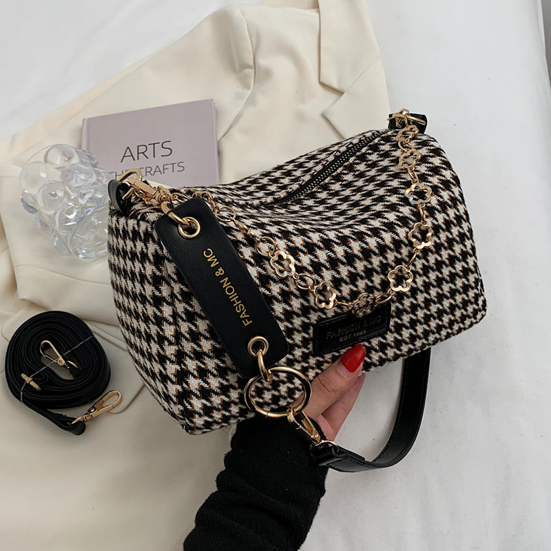 Small Chain Houndstooth Shoulder Crossbody Bags Woolen Cloth Luxury Designer Women 2022 Hit Winter Handbags And Purse Branded