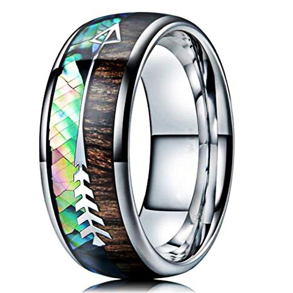 Fashion Creative Black Narrow Wood Grain Stainless Steel Ring