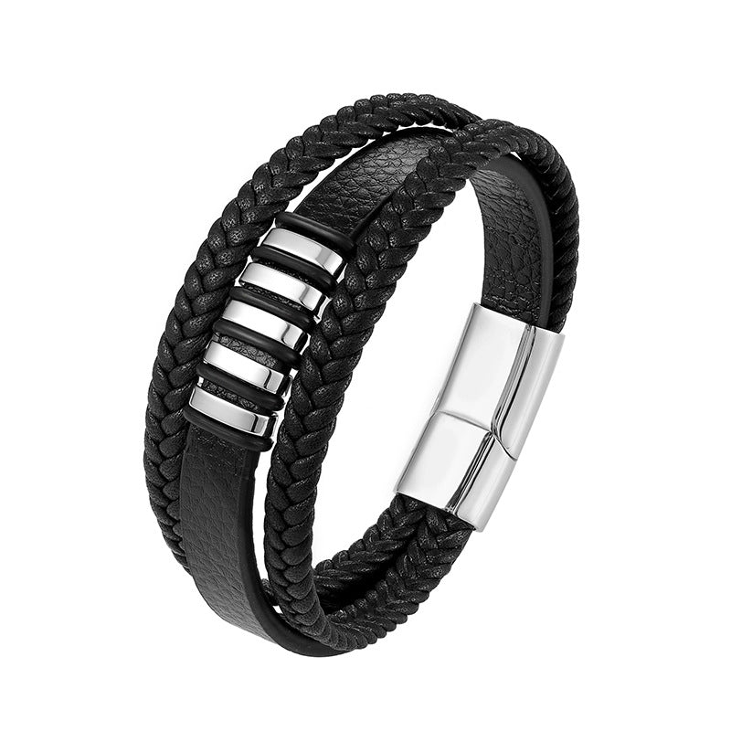 Men's multi-layer braided leather bracelet