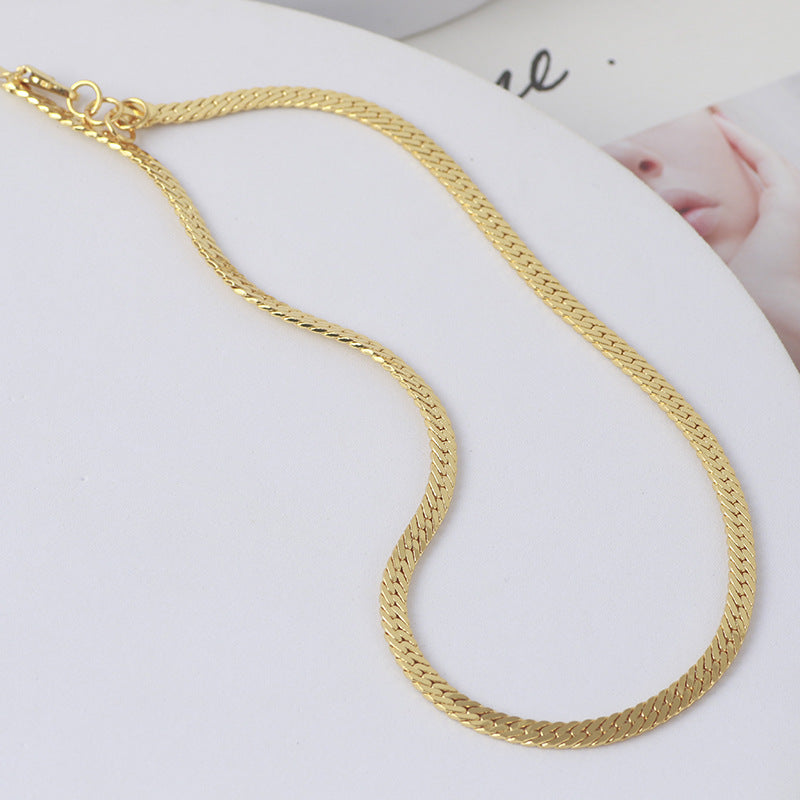 Simple Glossy Flat Snake Bone Chain Necklace