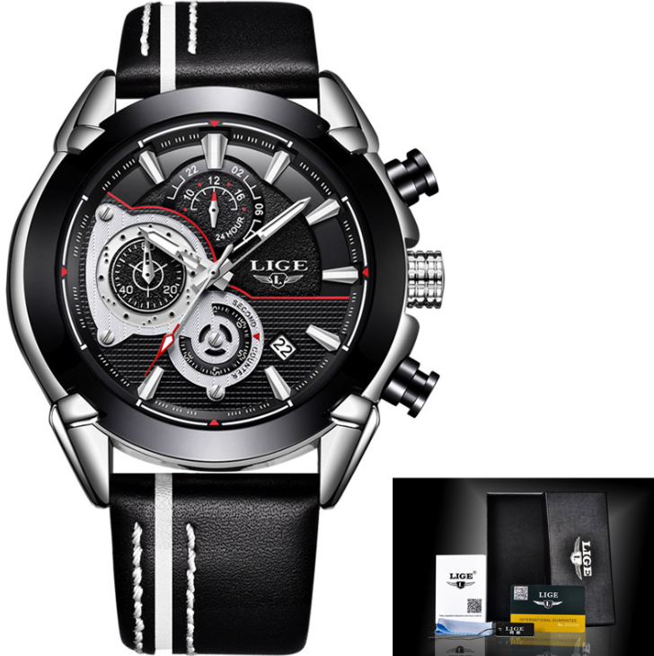 Casual fashion trend business waterproof belt watch men's multi-function luminous watch