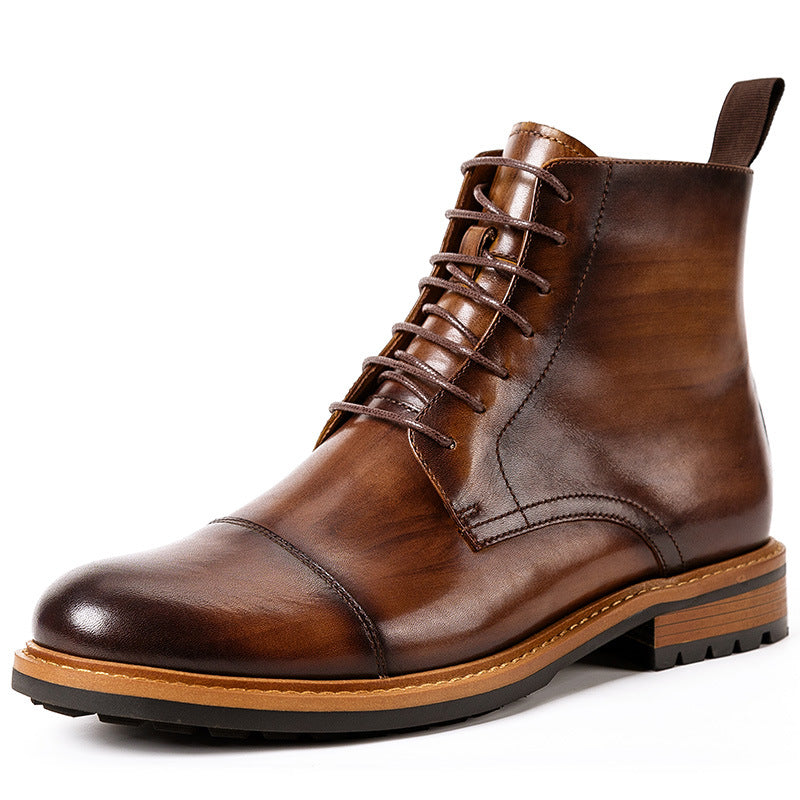 High-top lace-up men's casual leather boots