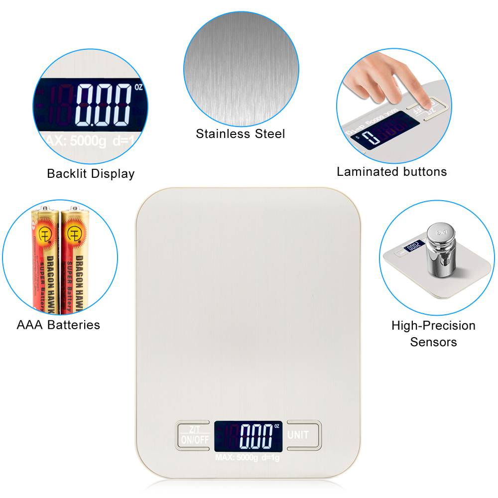 5KG 1G Electronic Kitchen Scale White