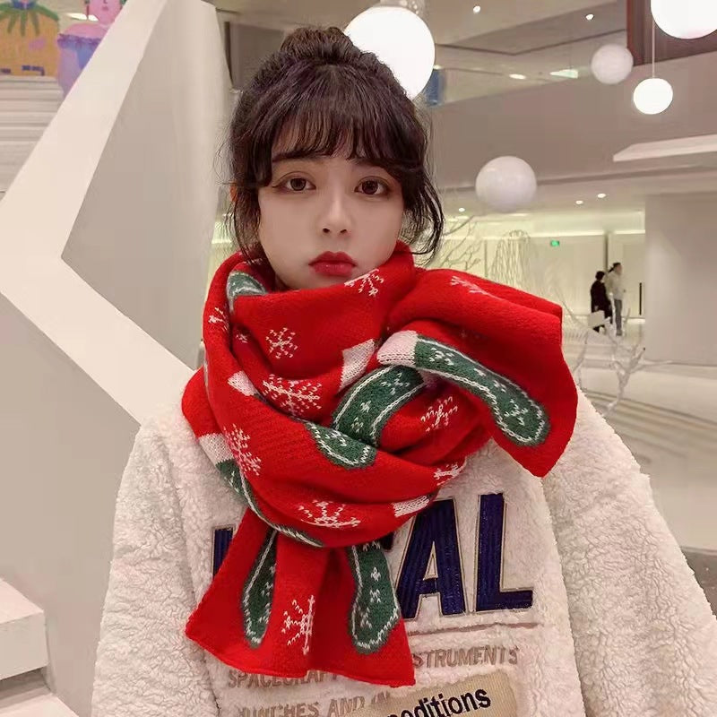 New Knitted Elk Christmas Scarf Fashion Versatile Warm Red Student Lover