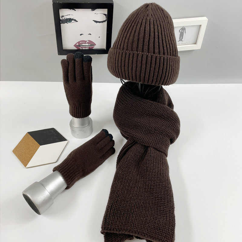 Multi-piece Knitted Scarf Hat And Gloves Three-piece Set