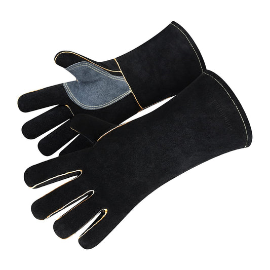 14 Inches Leather Forge Welding Gloves,Heat Resistant Mig Stick Welding For Fireplace Grill Oven Baking Furnace Wood Stove