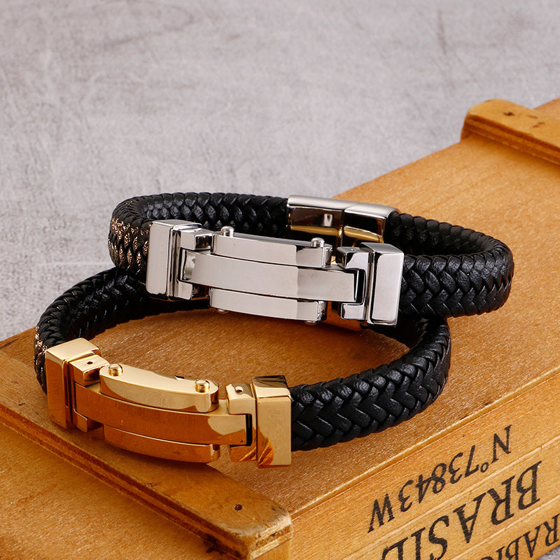 Personalized Men's Woven Leather Bracelet