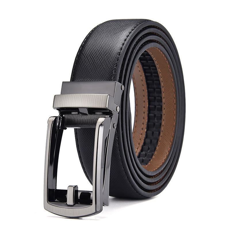 Men's leather belt with automatic buckle