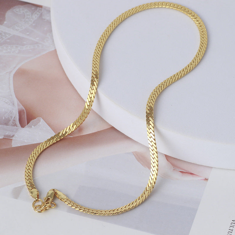 Simple Glossy Flat Snake Bone Chain Necklace