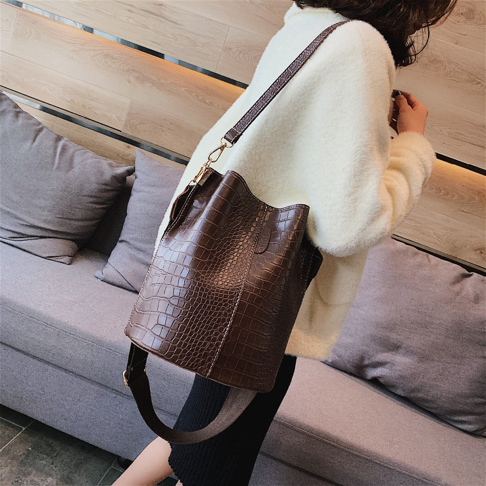 Vintage Women Crossbody Bags For 2022 New Shoulder Bag Fashion Handbags And Purses Leather Stone Pattern Zipper Bucket Bags