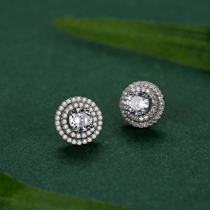 S925 Sterling Silver Light Luxury Round Full Diamond Earrings