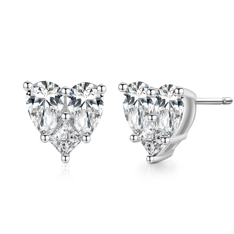 S925 Sterling Silver Full Diamond Heart Stud Earrings