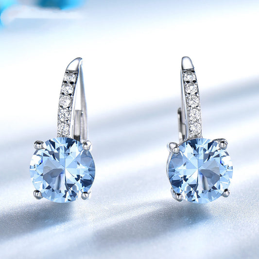 Sterling Silver Drop Topaz Gemstone And Diamond Earrings