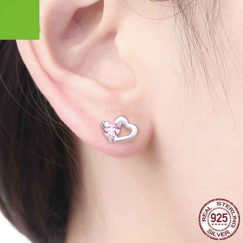 Sterling silver s925 heart-shaped zircon earrings