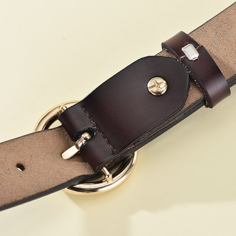 Women's Leather Belt All Match Round Buckle