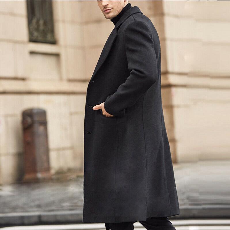 British Men's Long Trench Coat Woolen Coat